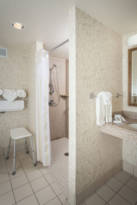 Combined shower/tub, free toiletries, hair dryer, towels