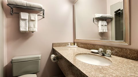 Combined shower/tub, eco-friendly toiletries, hair dryer, towels