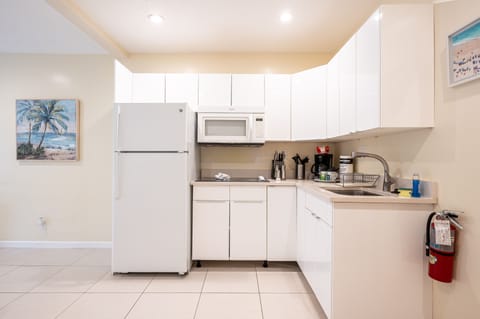 Honeymoon Studio | Private kitchen | Full-size fridge, microwave, stovetop, electric kettle