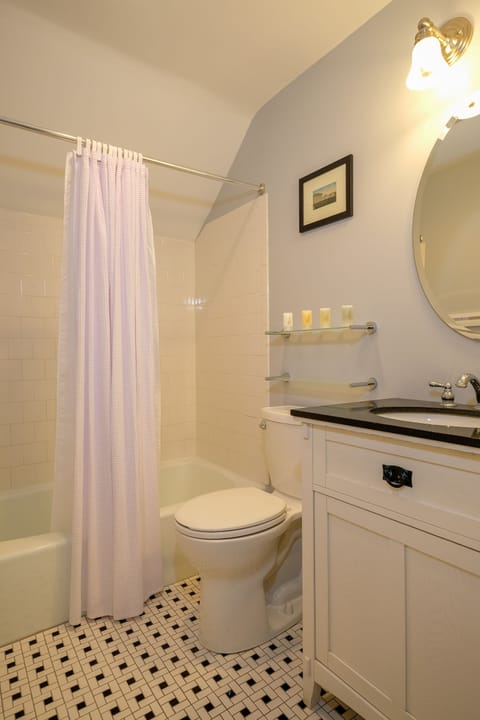 Combined shower/tub, free toiletries, hair dryer, towels