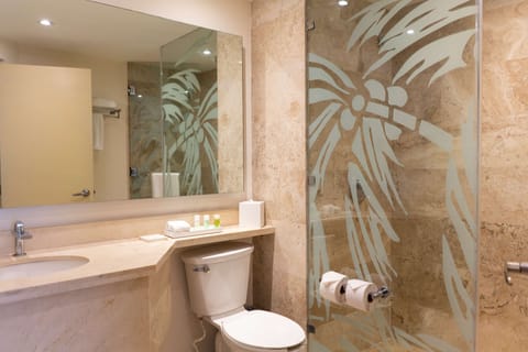 Shower, eco-friendly toiletries, hair dryer, towels