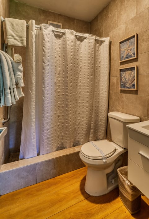 Family Villa | Bathroom | Shower, free toiletries, hair dryer, towels