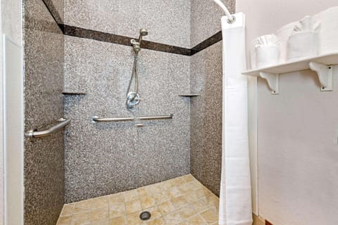 Combined shower/tub, free toiletries, hair dryer, towels