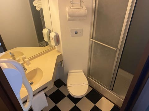 Shower, eco-friendly toiletries, hair dryer, towels