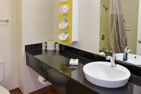 Shower, hair dryer, soap, shampoo