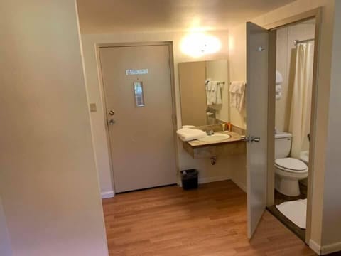 Combined shower/tub, free toiletries, hair dryer, towels