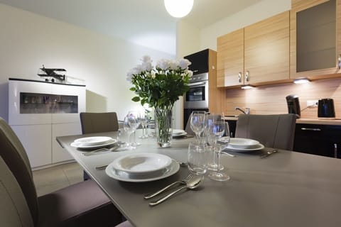 Deluxe Apartment | Private kitchen | Fridge, dishwasher, electric kettle, toaster