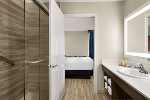 Family Suite, 1 King Bed, Non Smoking | Bathroom | Combined shower/tub, hydromassage showerhead, free toiletries