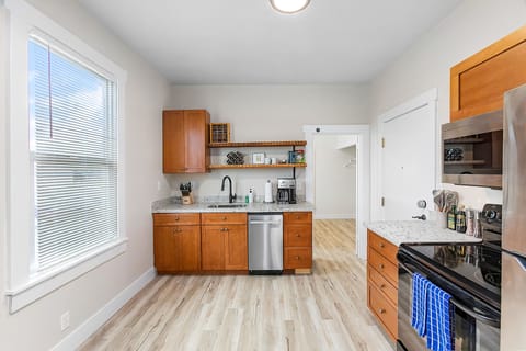 Classic Apartment | Private kitchen | Fridge, microwave, oven, stovetop