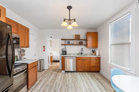 Classic Apartment | Private kitchen | Fridge, microwave, oven, stovetop