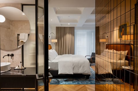 Deluxe Double Room, Courtyard View | Frette Italian sheets, premium bedding, down comforters