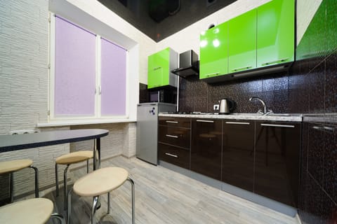 Classic Apartment | Private kitchen | Full-size fridge, microwave, stovetop, electric kettle