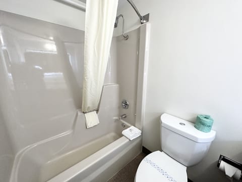 Combined shower/tub, hair dryer, towels, soap