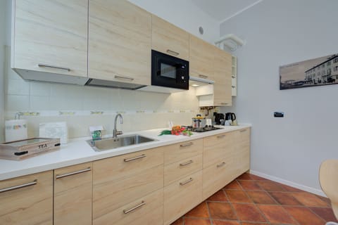 Fridge, microwave, stovetop, espresso maker