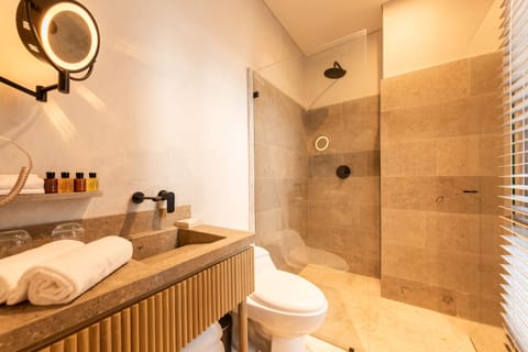 Luxury Room | Bathroom | Shower, rainfall showerhead, designer toiletries, hair dryer