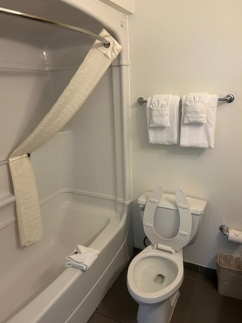 Combined shower/tub, towels