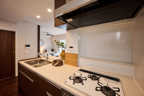 Design Apartment | Private kitchen | Full-size fridge, microwave, stovetop, dishwasher