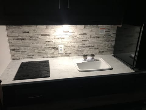 Outdoor kitchen - sink, cook top and small fridge 