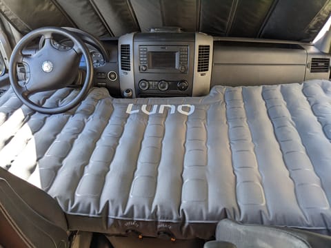Optional front seat bed - comfortable for anyone up to about 5'6" tall