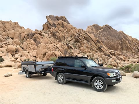 The E1 all closed up and ready to roll - tows like a dream with minimal wind resistance behind the LX470.  - Indian Cove, Joshua tree