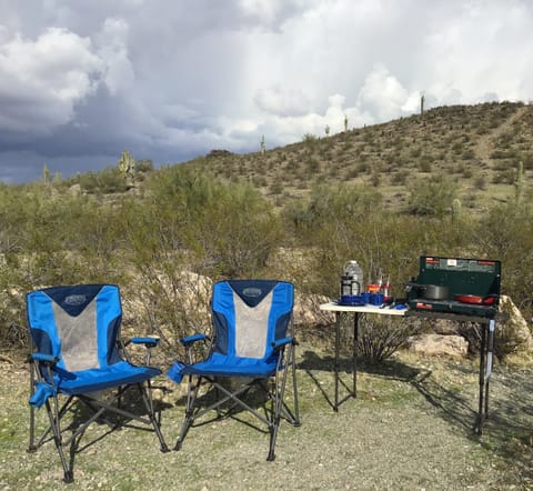 Camp chairs and table included in the gear