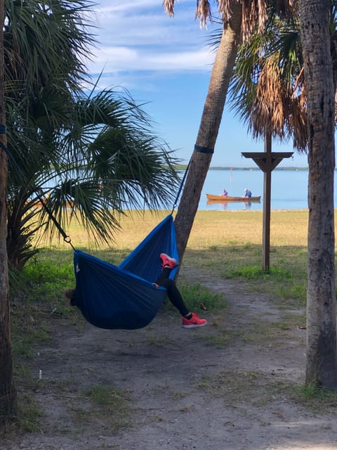Let your worries drift away while relaxing in a hammock by the beautiful waters surrounding Ft. DeSoto Campground! Book your vacation with us now!