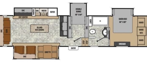 Floorplan with spacious kitchen, separate 2nd bedroom
