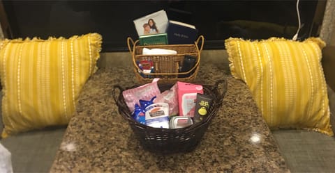 special basket for each trip with a few treats.