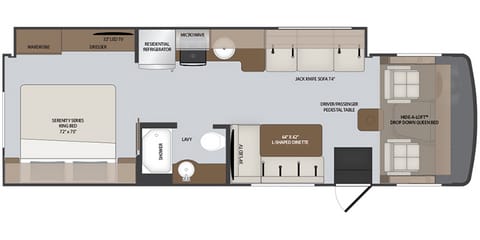 A great layout with lots of space when camping, and comfort while traveling. 