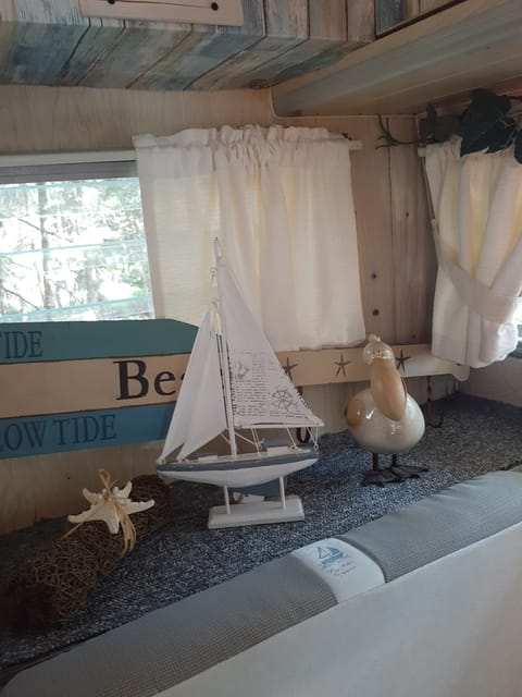 Trailer decorated in lake house style.