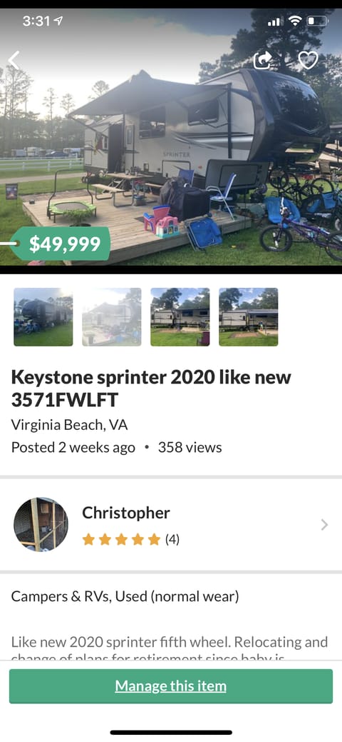 2020 Keystone Sprinter Towable trailer in Elizabeth City
