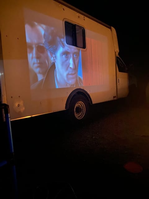 Some renters had the great idea to use their projector right on the van!