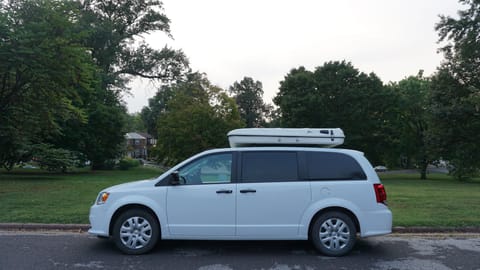 The sleeping loft collapses for easy driving and parking