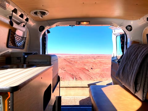At the Painted Desert NP in Arizona... 

Kitchen unit and padded bench seating bring the outdoors inside.