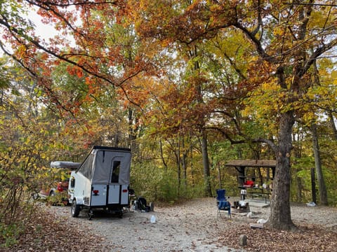 This is Astrid out in the fall just outside of Kansas City! She is so much fun to travel with and so easy to carry around at 1080lbs dry!