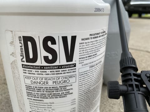 Thoroughly sanitized between each use. DSV is labeled for use to kill SARS CoV-2 (The virus that causes COVID-19).