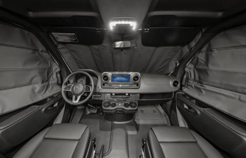 The cockpit; the Revel comes with privacy covers for the windshield and front windows.