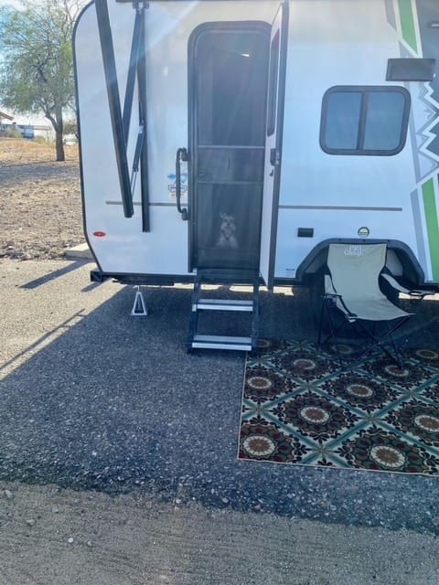We are pet friendly & we offer delivery. This picture is when we set up at Pleasant Lake. You will have the perfect little set up. Get out and enjoy.