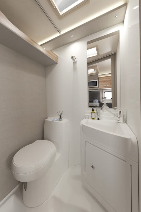 Onboard shower room, sink and toilet 