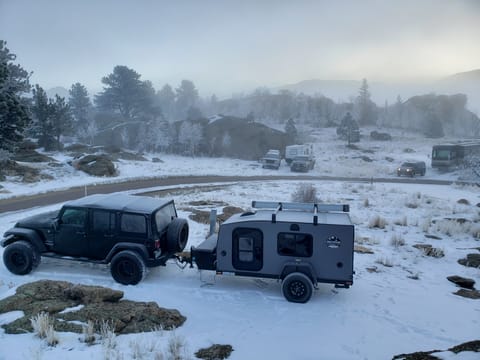 The lifted trailer makes towing easier in snowy weather.