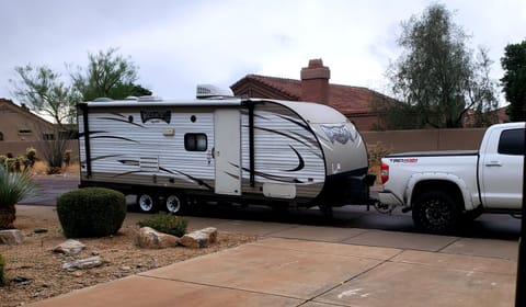 with a murphy bed, 2 bunks and a table that converts into a bed, you can bring all the family or friends with to go out camping! oh, and pet friendly