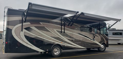 Camping Side of RV with Awnings Extended