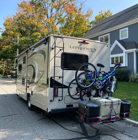 Ready to roll.  Bike Rack and Cargo Carrier fully loaded.