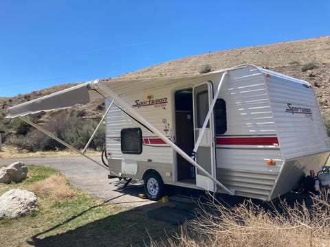 RV set up with awning