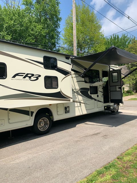 Automatic awning with LED lights