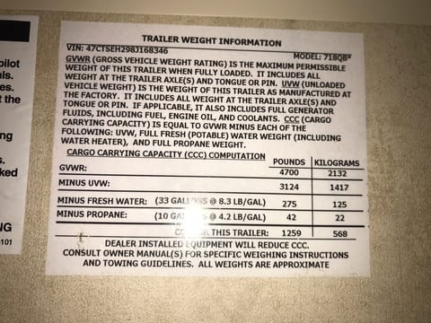 Weight information of trailer