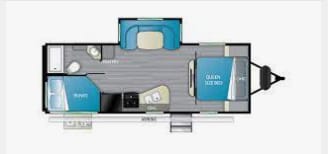 Floorplan of the RV
We made several conversions including turning a Queen bed into a Murphy bed to allow more storage space.