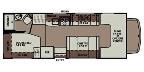 This RV's unique floorplan gives it lots of room and flexibility.