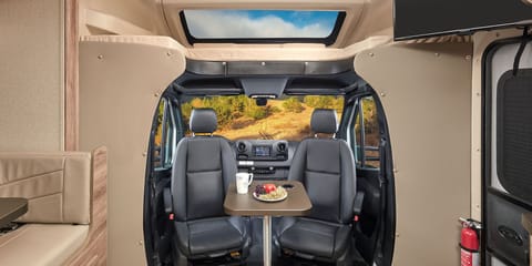 Command Center features driver and passenger seats that swivel and face the interior.