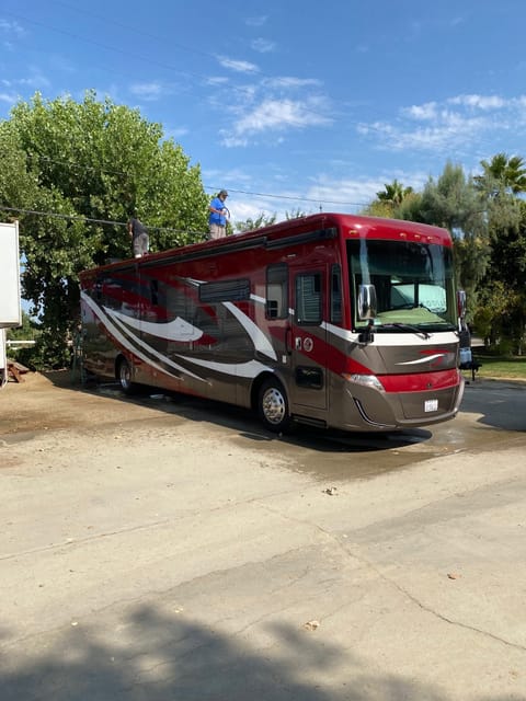 Exterior view of coach at mid day.